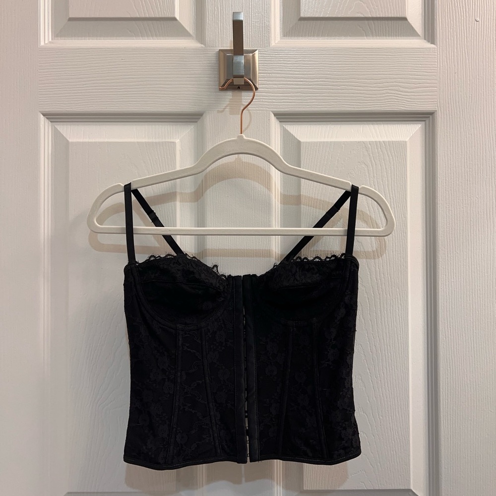 Black Lace Panel Cropped Corset Top